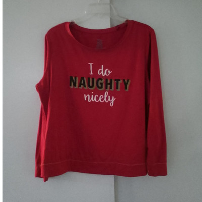 Secret Treasures Women's Pajama Top L (12-14) Red ''I Do Naughty Nicely'' Holiday