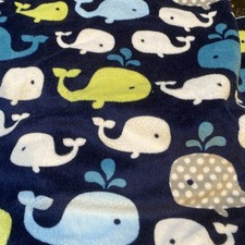 Circo Target Blue Green White WHALES Navy Blue Baby Blanket Sherpa Reverse