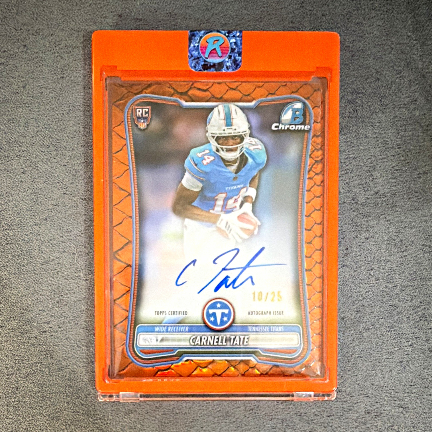 2026 Bowman Carnell Tate Rookie Chrome On Card Auto Orange Reptilian /25
