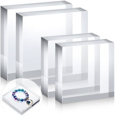4 Pieces Acrylic Square Display Block 3 x 3 x 1 Inches, 4 x 4 x 1 Inches Clea