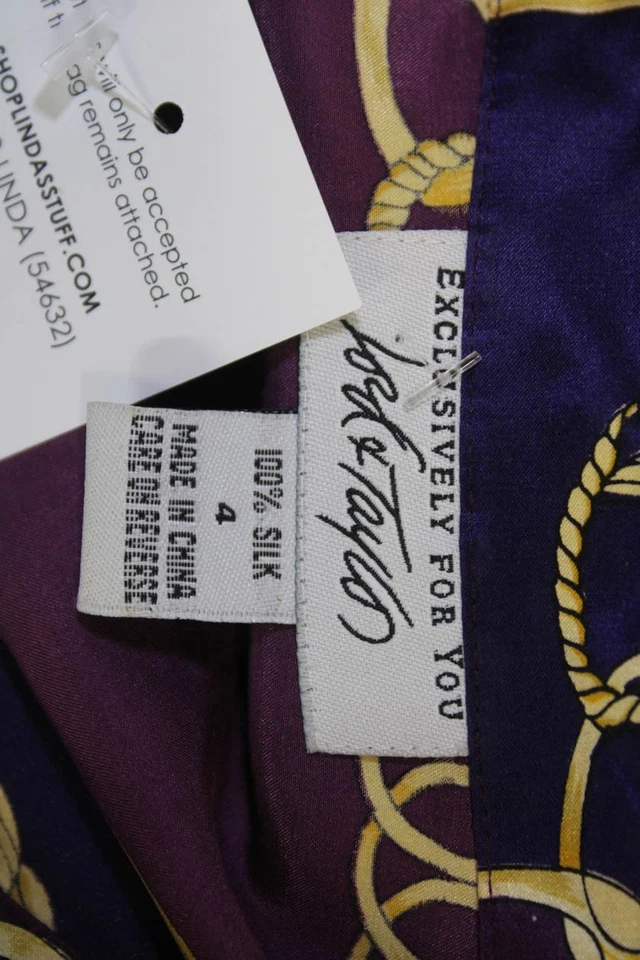 Женская фиолетовая шелковая блузка с воротником на пуговицах с длинным рукавом Lord & Taylor размер S - Изображение 4 из 4