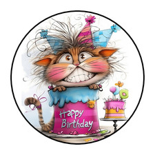 FUNNY CAT BIRTHDAY ENVELOPE SEALS STICKERS LABELS TAGS 1.5" FAVORS 30 CAKE