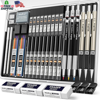 Nicpro 35PCS Art Mechanical Pencil Set, 3 PCS Metal Drafting Pencil 0.5 Mm & 0.7
