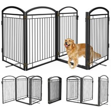 Full Metal Free Standing Dog Gate with Door for Outdoor Indoor,96'' Extra Wid...