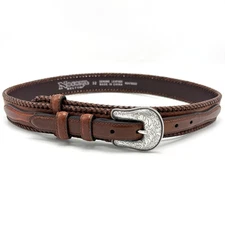 Nocona Brown Leather Ranger Belt 32 Silver Buckle Western Cowboy Cowgirl Laced