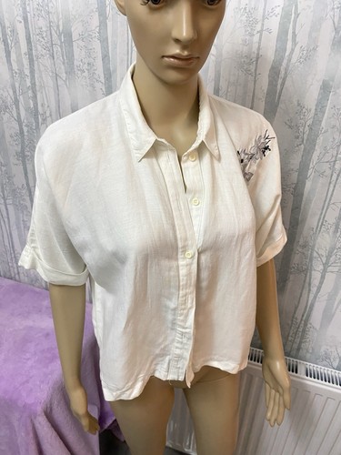 TOP WOMEN’S BLOSE UK SIZE 12 WHITE BUTTON FRONT COLLARED FLORAL EMBROIDERY WHITE - Picture 5 of 16