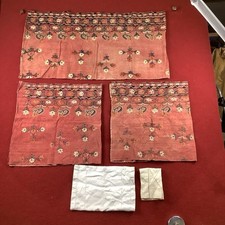 Antique Red Floral Linen Turkish Eastern European Textile Panels 21x40, 21x80