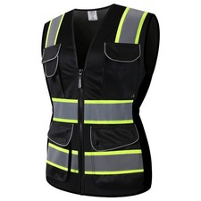 9 Pockets Women Hi-Vis Reflective Safety Vest | Mesh Black | Reflective Strip