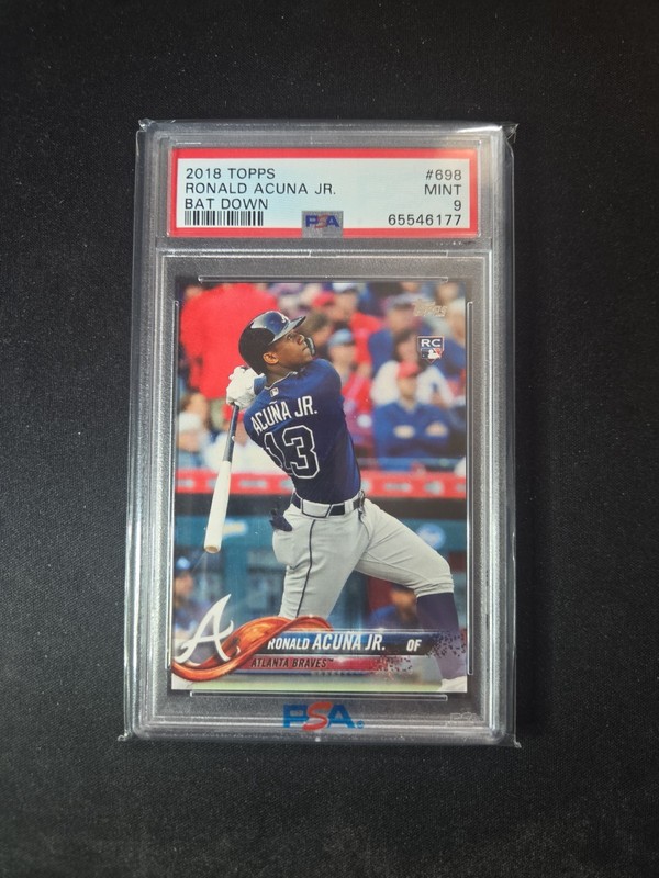 2018 Topps Ronald Acuna Jr. RC Rookie SP Bat Down VAR #698b Braves PSA 9