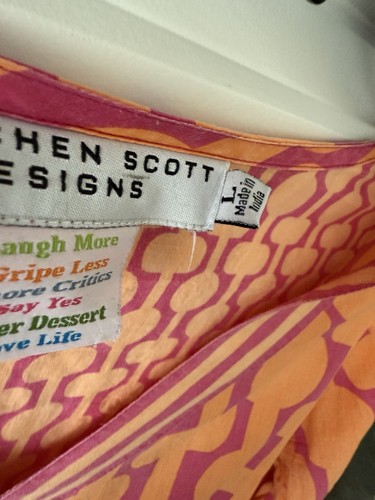 Gretchen Scott Blouse Womens LargeColorful Tunic V Neck 3/4 Sleeve Beach Coastal - Picture 3 of 10