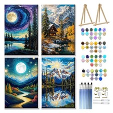 4 Pack Paint by Numbers Kit for Adults with Frame Mountain Paint by Number wi...
