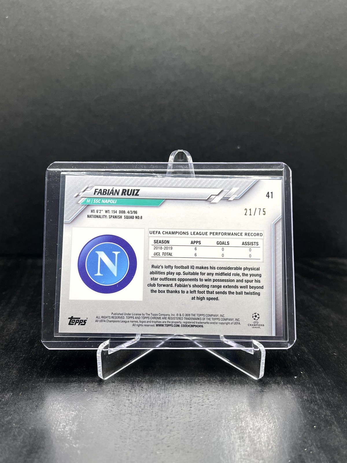2019-20 Topps Chrome Sapphire UEFA Soccer Fabian Ruiz Green 21/75 #41 view 2