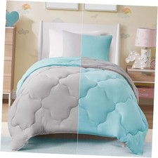 Vixie Reversible Comforter Set - Trendy Casual Twin/Twin XL Aqua/Light Gray