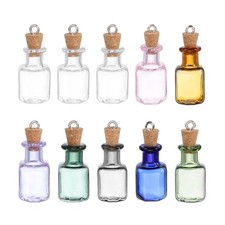 10 Pcs 8 Colors Small Square Mini Glass Bottles Jars w Cork Stopper Eye Screw