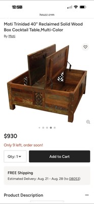 NEW Trinidad Rainforest Reclaimed Wood Coffee Table Large