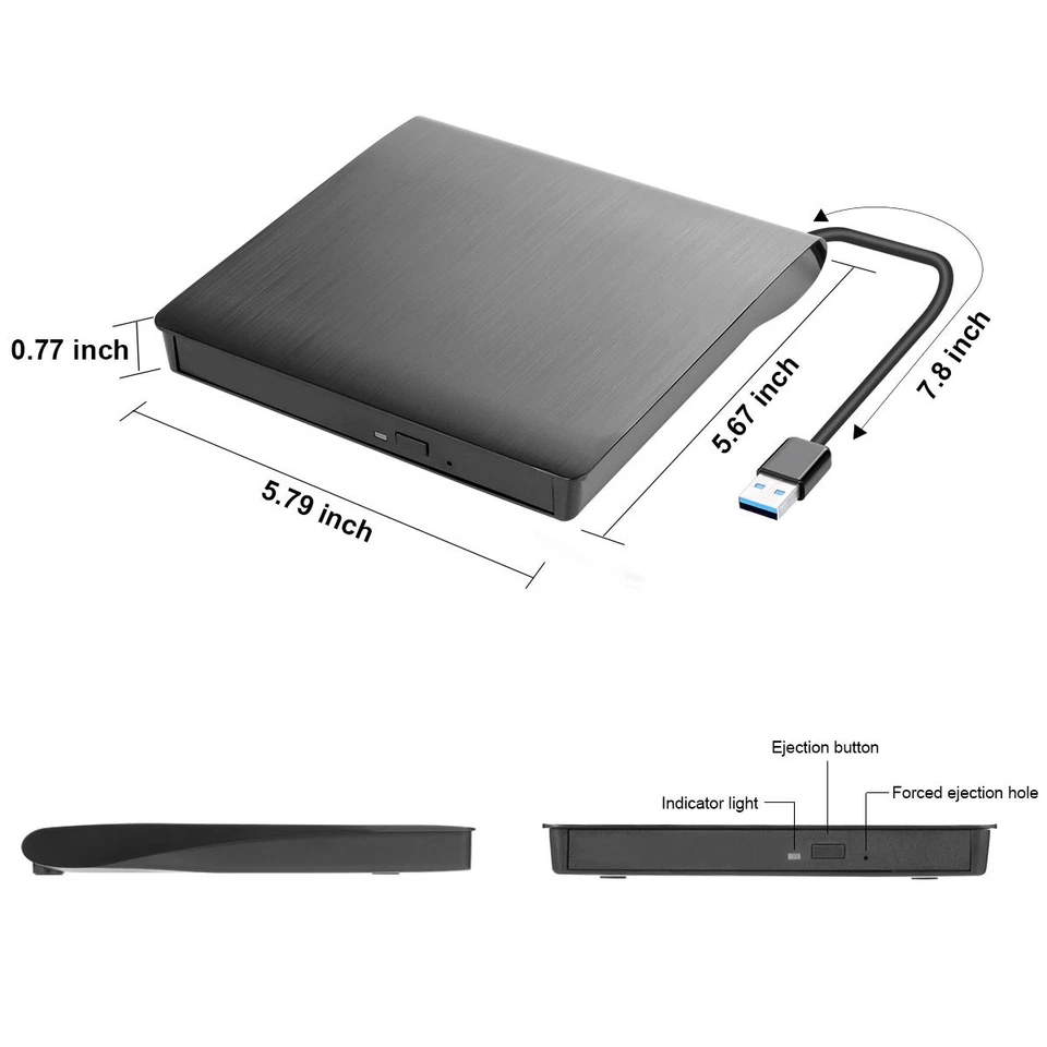 Внешний CD DVD-привод пишущий портативный USB 3.0 CD-RW DVD-R комбинированное устройство записи - Изображение 4 из 4