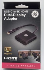 GE USB-C to 4K HDMI Dual-Display Adapter Splitter Monitor Converter Hub Black