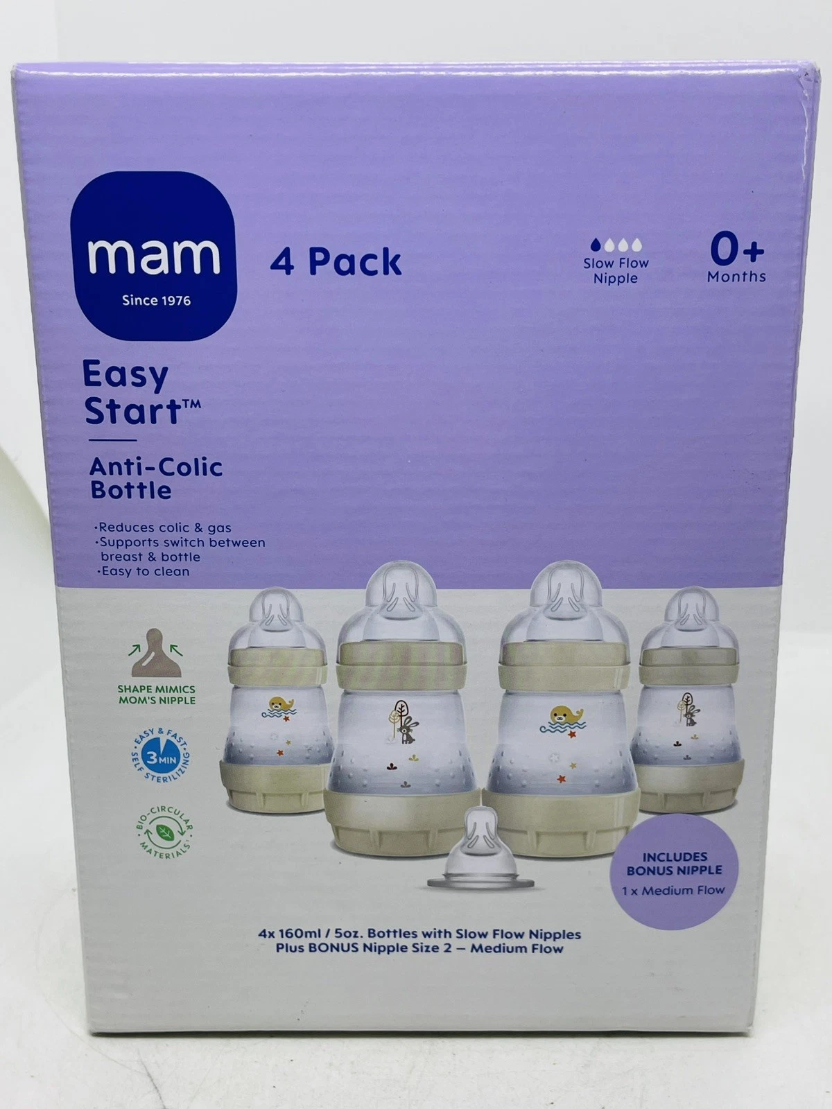 MAM Easy Start Anti-Colic Slow Flow Baby Bottle - Clear - 5oz/4pk (j)
Opens in a new window or tab