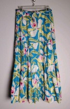 Vintage Ralph Lauren Blue Pink Iris 100 Cotton Broomstick Maxi Skirt Medium