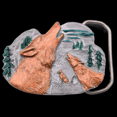 Wolf Pack Howl Timber Forest Wilderness Belt Buckle