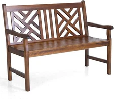 47" Patio Garden Bench Park Yard Furniture Acacia Wood Porch Long Chair