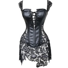 Abito donna corsetto gotico overbust steampunk stringato disossato bustier ecopelle