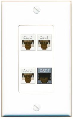 [4 Ports] 3 CAT6 CAT7 Wall Plate DecorZ White