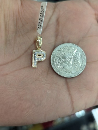 Real Natural Diamond 10kt Yellow Gold Two-tone Bubble Style Initial P Pendant - Picture 4 of 8