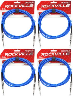 4 Rockville RCGT6.0BL 6'  1/4'' TS to 1/4'' TS Guitar/Instrument Cable