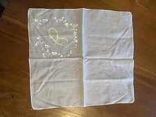 Vintage Handkerchief Letter J Name Cursive White Yellow Floral Flowers
