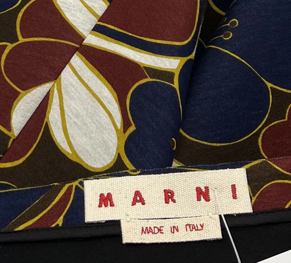 Marni Brown/Navy/Red Floral Print Scuba A-Line Knee Length Skirt sz 40 - Image 4 of 4