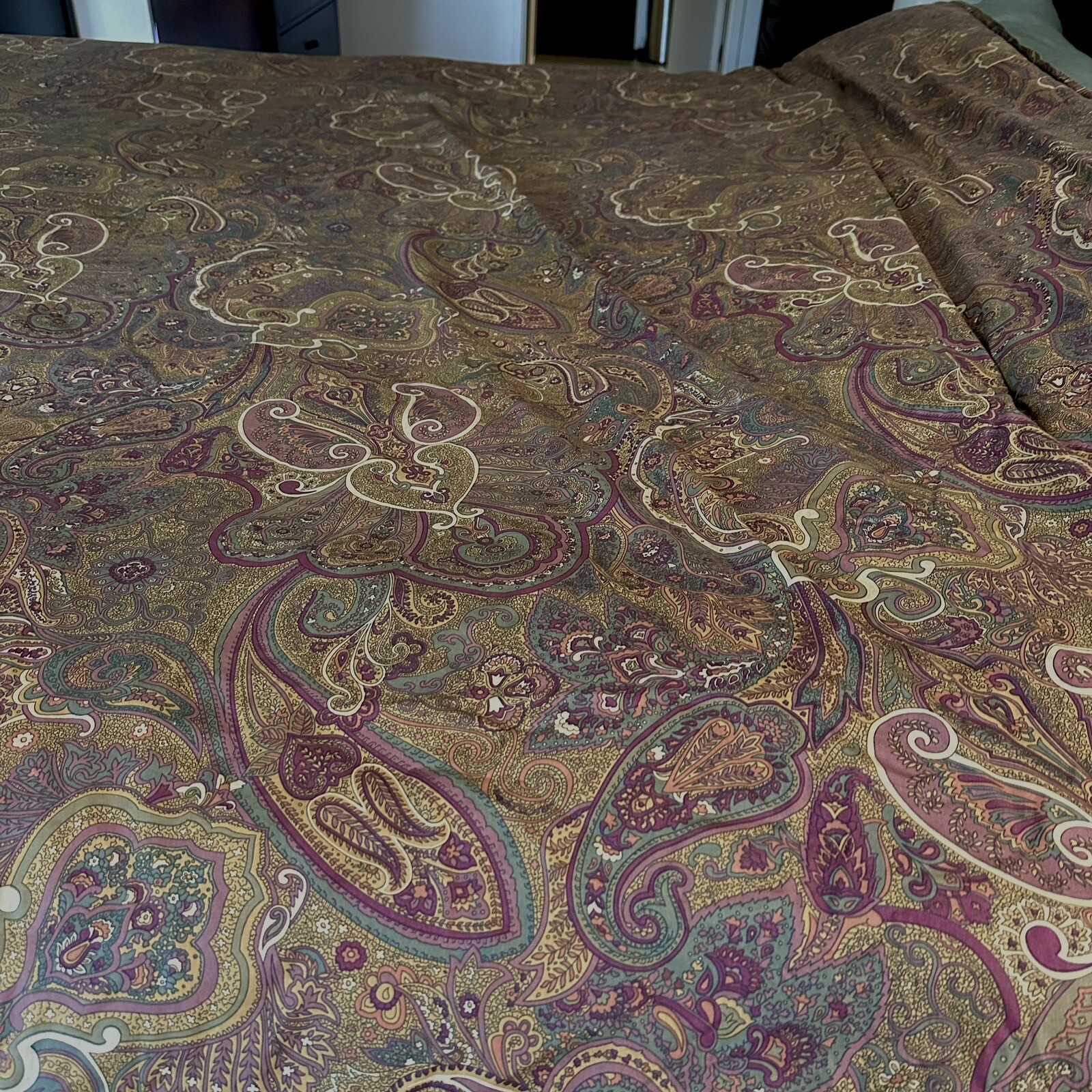 Vintage Ralph Lauren Comforter Paisley/Checkered Full/Queen Gold Gray