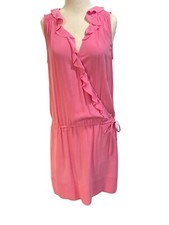 8 NWT Banana Republic Pink Wrapstyle Silk Ruffled Sleeveless Cinch Waist Dress
