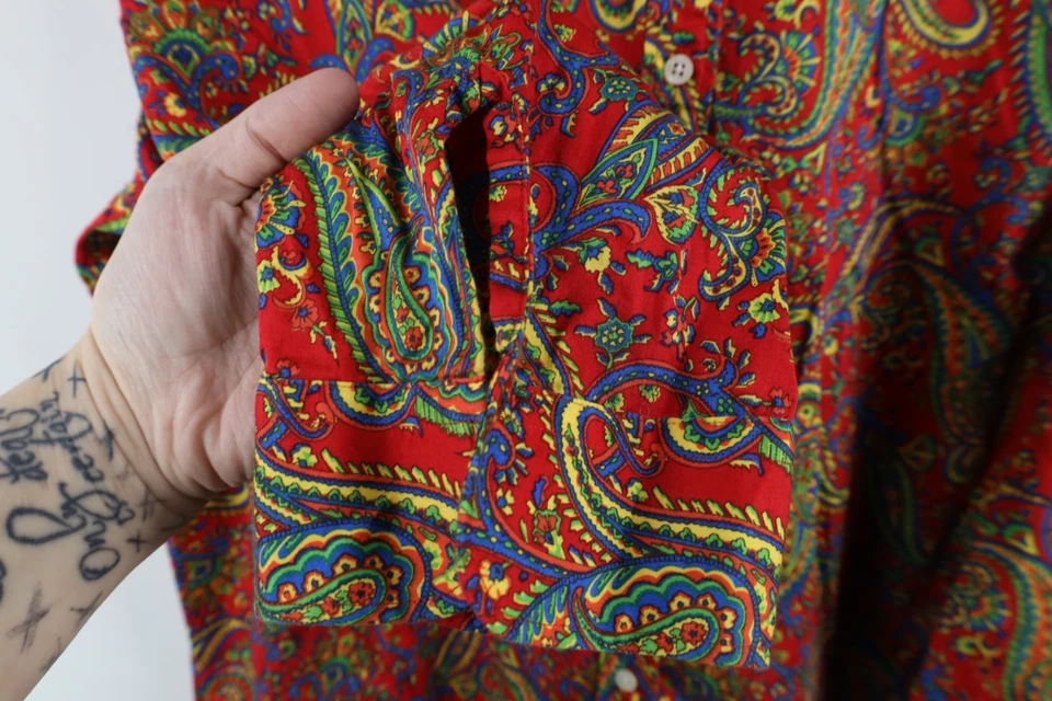 Camisa de Colección Años 90 Ralph Lauren Para Mujer 1X Desteñida Arco Iris Paisley Cuello Botón Foto 4 de 4