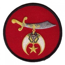 3.5" MASON MASONIC SHRINE SCIMITAR EMBROIDERED RED PATCH