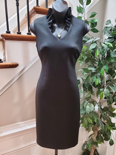 Calvin Klein Women's Black Polyester V-Neck Sleeveless Knee Length Dress Size 2 - Picture 12 of 12
