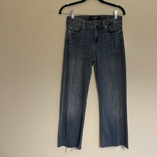 Liverpool Women 2/26 Jersey Wash Denim Raw Hem Hannah Seamed Crop Flare Jeans