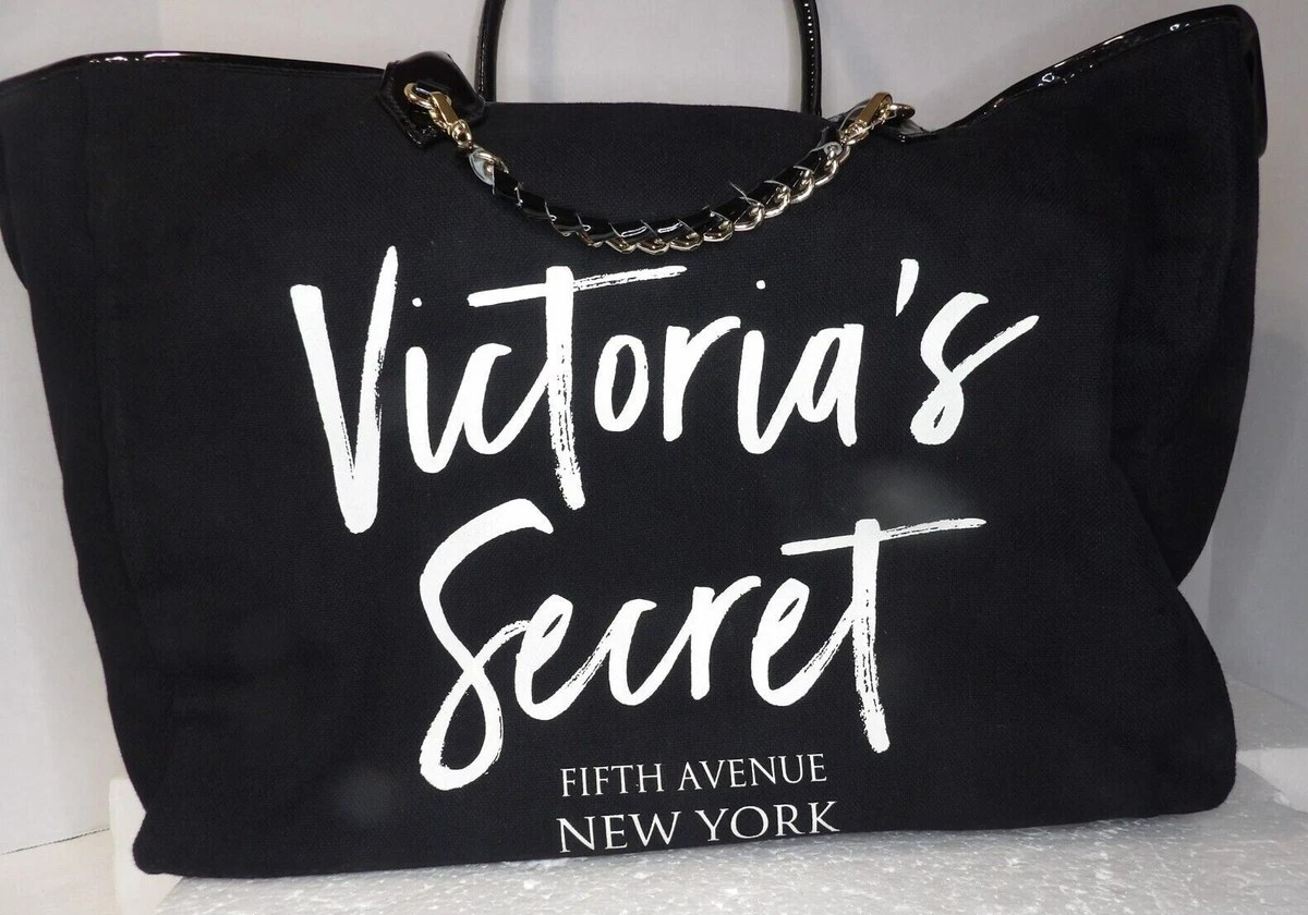 Victoria Secret Angel City Black & White Canvas Chain Tote Bag Purse