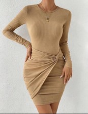 Essence Twist Front Ribbed Knit Bodycon Dress