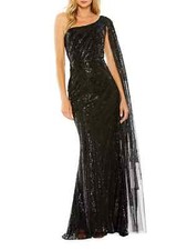 with tags Mac Duggal Black Sequin Cape Sleeve One-Shoulder Gown Size 1 G1N