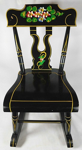 J S Ebersol 1971 schwarz gold handbemalt Kinder / Puppen Schaukelstuhl