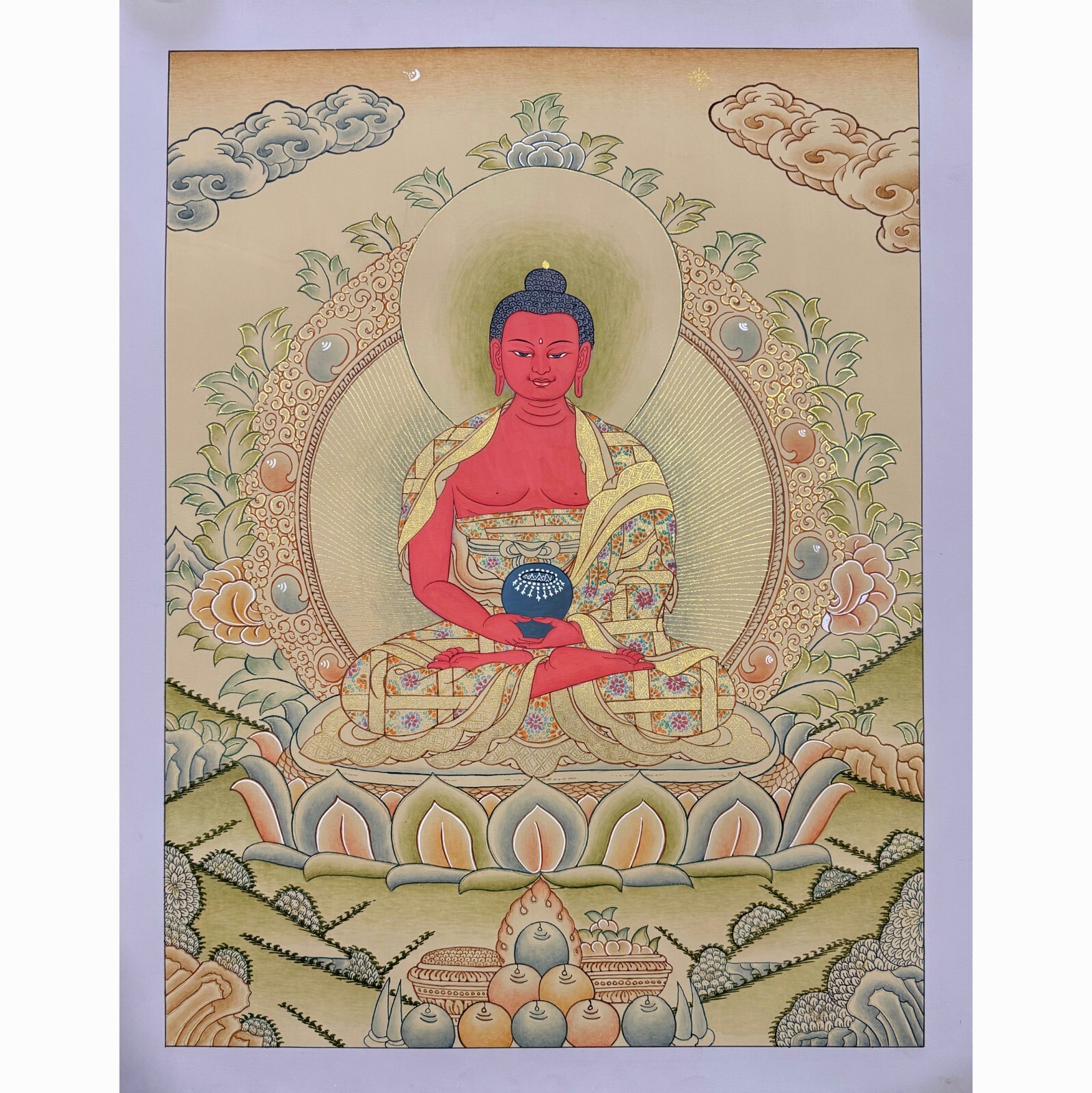 Amitabha Buddha Thangka Art Red Divine Tibetan Buddhist Painting