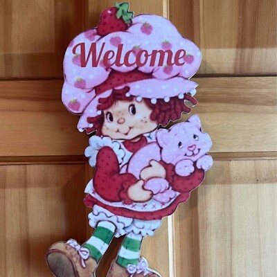 Vintage style Strawberry Shortcake handmade ready to display wooden Wall hanger