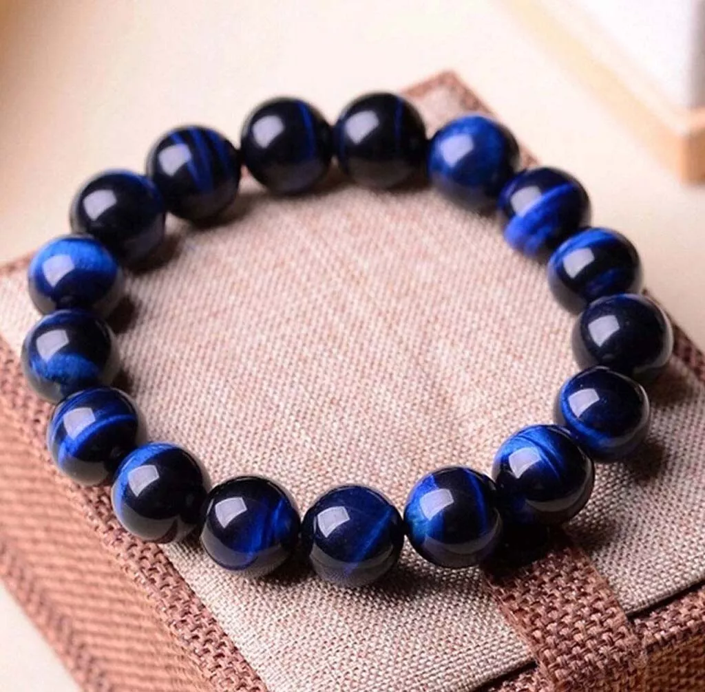 Natural 8mm Gemstone Blue Tigers Eye Stone Beads Women Men Bracelet 7.5