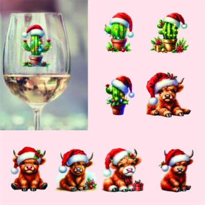 9x gemischte Weihnachtskaktus Pflanze-Hochlandkuh-Vinyl Aufkleber-Decal-Tumbler-Dekor