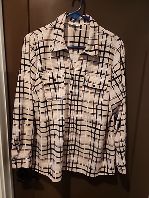 Notations Womens Long Sleeve Plaid Flowy Top Shirt Blouse Blue White Size 2x