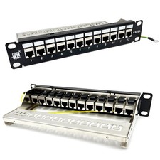 ETS 12 Port Patch Panel 10 inch Cat6A Inline Keystone, Feedthrough Coupler