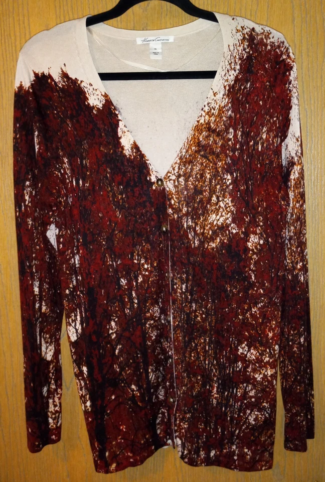 NUEVO~ Kenneth Cole, Cárdigan Ligero, Crema, Borgoña, Marrón XL. CAÍDA Foto 2 de 4