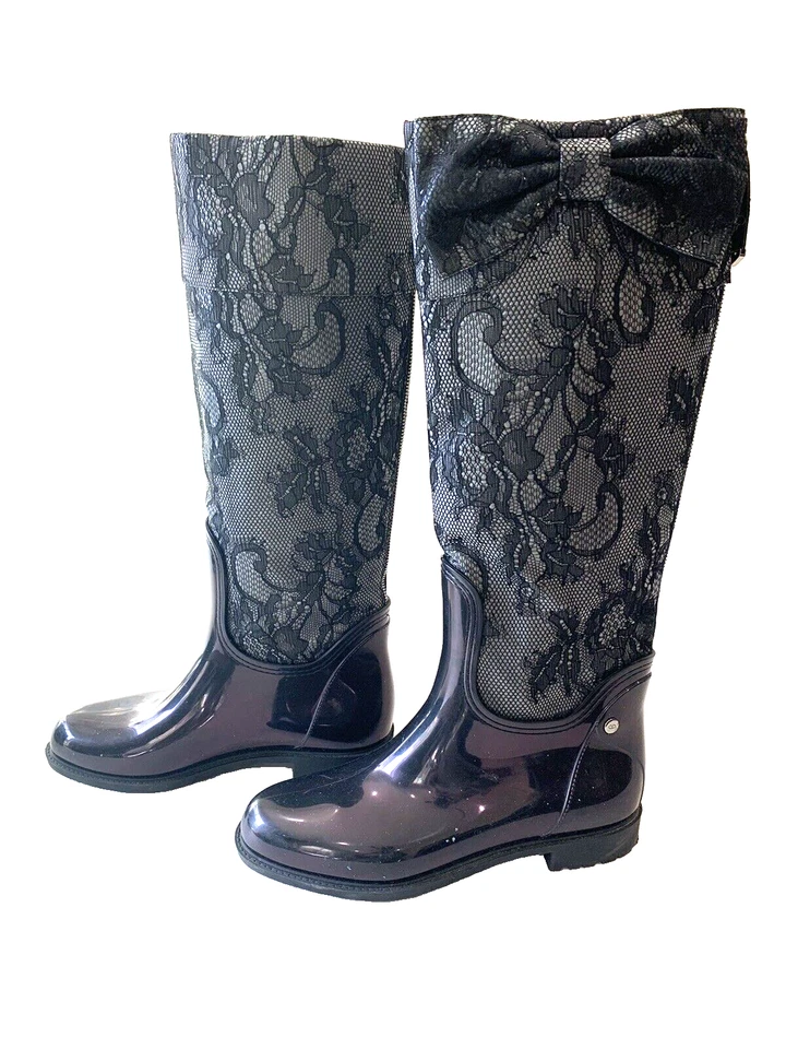 VALENTINO GARAVANI Womens Black Floral Lace & Patent Hi Boots  Size 39  Sz 8 1/2 - Image 3 of 4