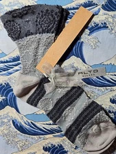 Alto Milano Womens Short Socks Lurex Embroidered Stripe Grey Large UK 3-7 36-41